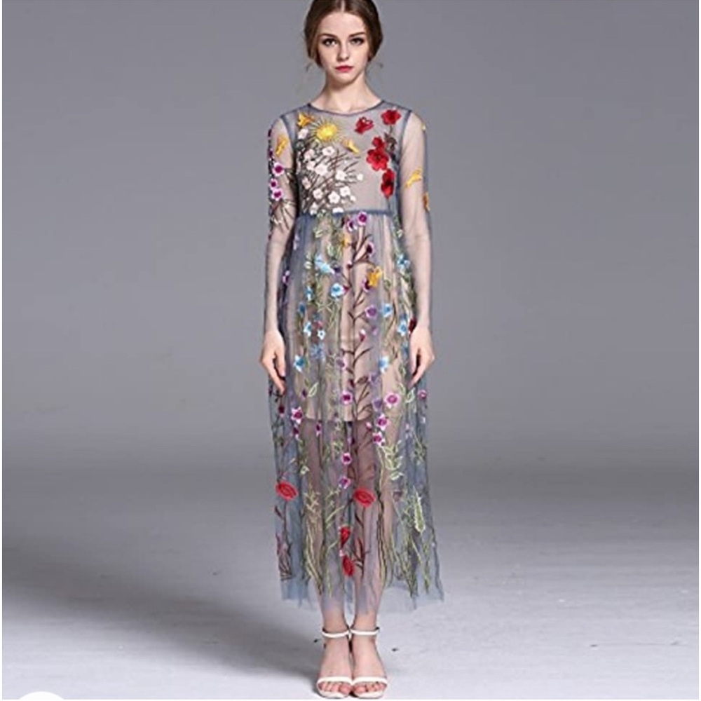 Blueoxy mesh embroidered floral midi dress